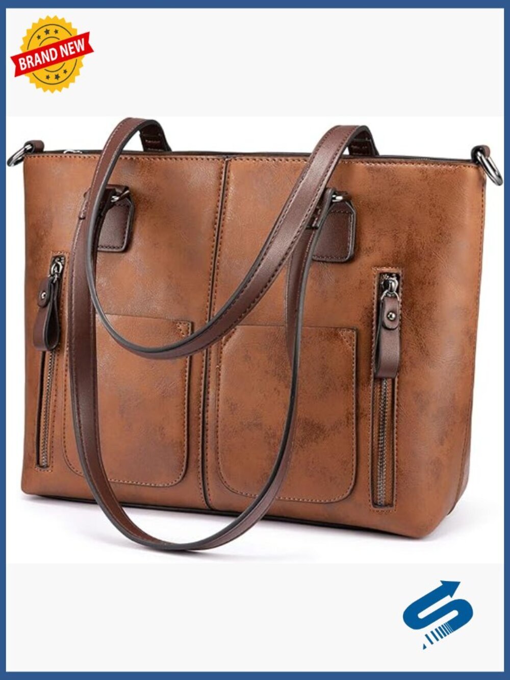 Retro Large Shoulder Handbag, Leather Work Bag with Multi-Pockets
